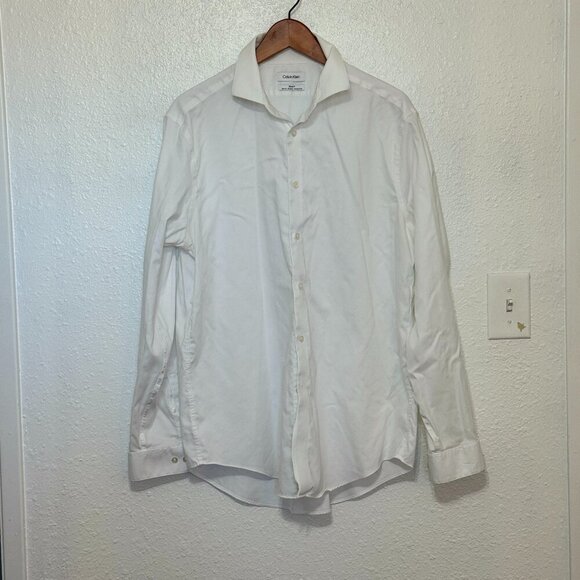 Calvin Klein Shirts Men's Size 17 White Steel + Slim Fit Stretch Wrinkle Free - Picture 2 of 9